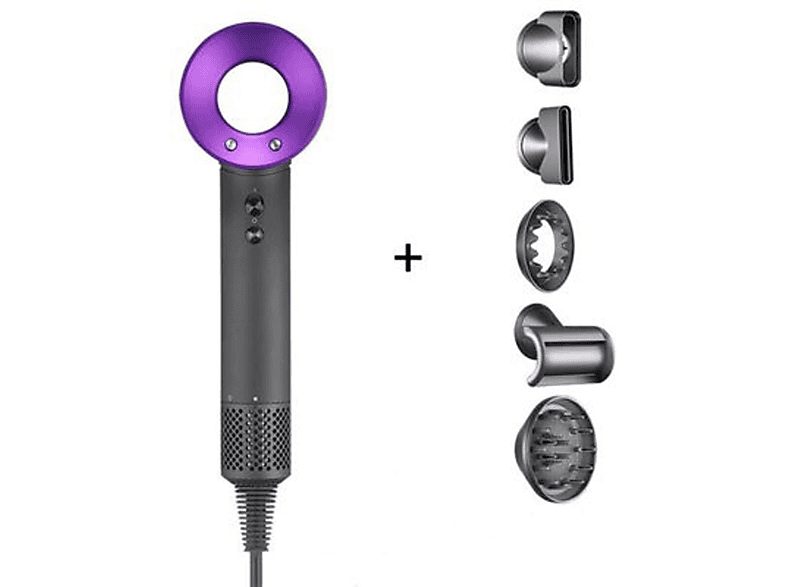 Secador de pelo iónico | PLANET SECADOR DE PELO 5 ACCESORIOS, 1600 W, 3 niveles temperatura, 3 velocidades, Difusor incluido, Morado 