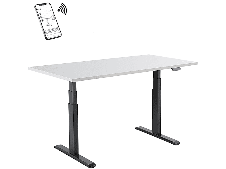 Mesa ergonómica | 150-2518K2W Escritorio motorizado 180x75cm, altura 62-128cm, Tablero blanco / Base negra, Conectado KIMEX 