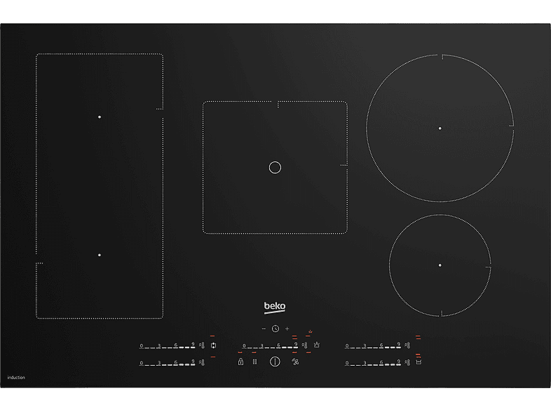 Placa de inducción | BEKO BEKHII85770UFT, 5 zonas, 780 mm, Negro