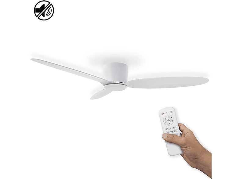 Ventilador de techo | HJM VT555, Bajo Consumo, Motor DC, Silencioso, Aspas Ø 132 cm, Temporizador, 38 W, 6 velocidades, Blanco 