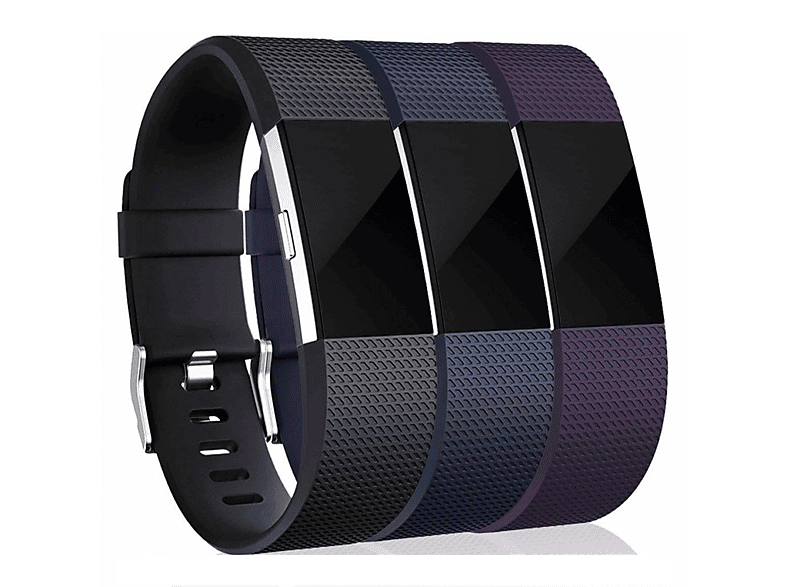 Correa | Pack de 3 pulseras de silicona Fitbit Charge 2 (S) INF, Negro, azul, morado 