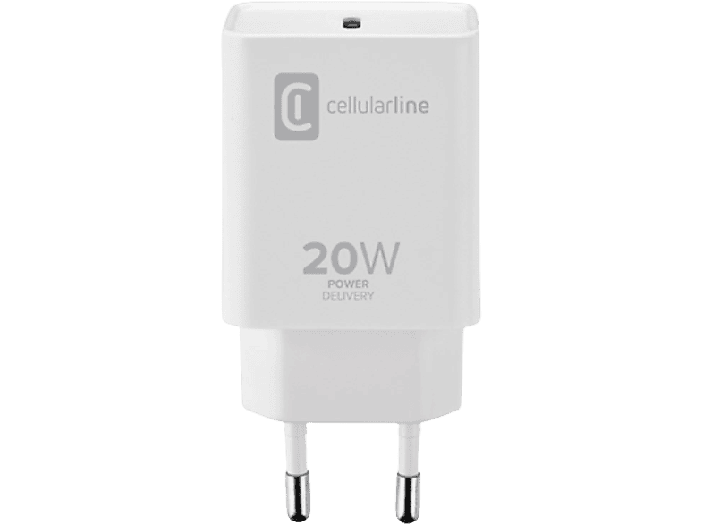 Cargador móvil | CellularLine ACHIPHUSBCPD20WW, Universal, USB-C, 20W, Blanco