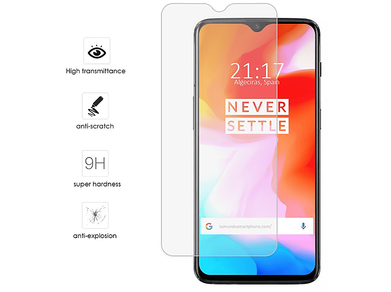 Protector pantalla móvil | OnePlus 6T TUMUNDOSMARTPHONE, OnePlus, OnePlus 6T, Cristal Templado 