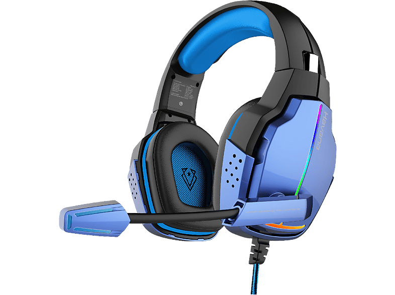 Auriculares Gaming RGB Acolchados Transpirables | VERTUX Havana Sonido Inmersivo con Micrófono Antiestático Cancelación Ruido, Circumaurales, Circumaurales, Azul 