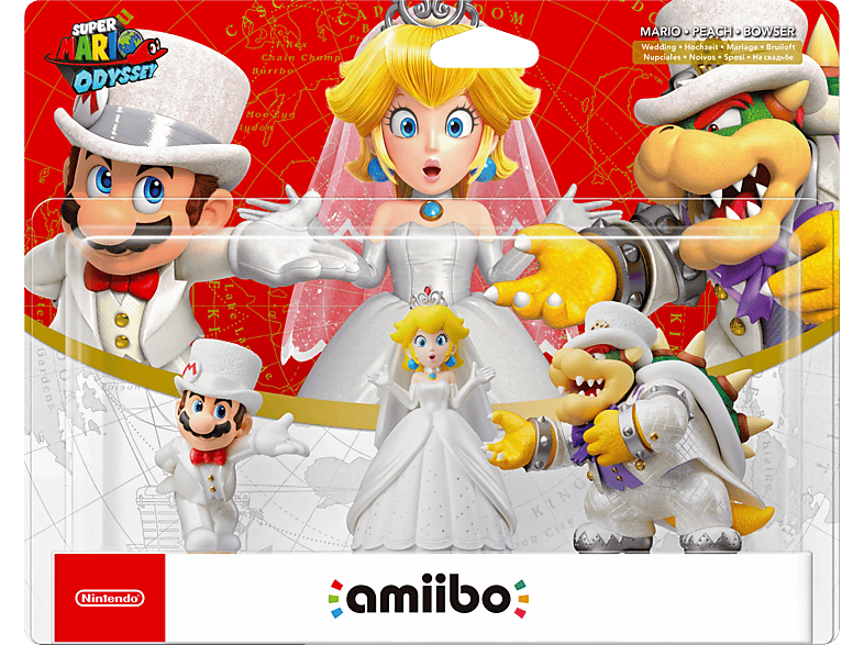 Pack Figuras Amiibo | Mario + Peach + Bowser (Nupciales) - Colección Super Mario