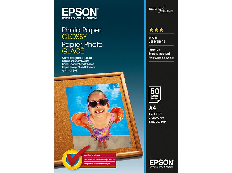 Epson | Papel de fotografía satinado - A4 (210 x 297 mm) - 200 g/m2 - 50 hoja(s) - para WorkForce