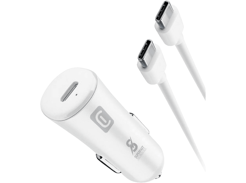 Cargador USB para coche | CellularLine CBRSMKITC2CPD25WW, 25W, USB-C, Universal, Blanco