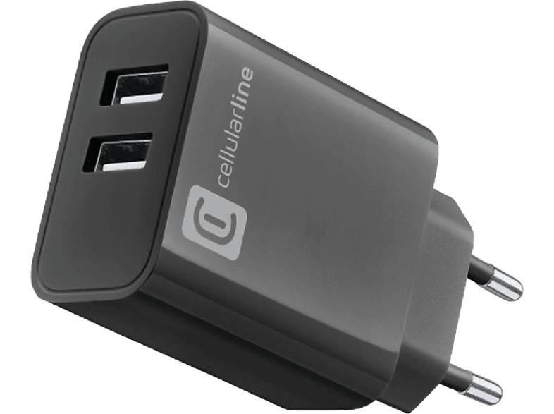 Cargador | CellularLine ACHUSB2USBA24WK, 24 W, Super Fast Charging, Sin Cable, Negro