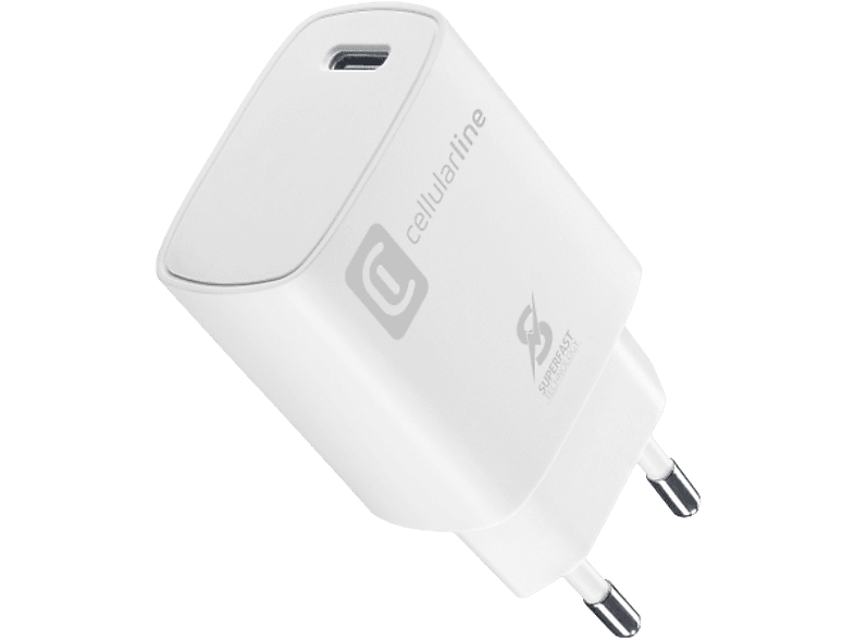 Cargador | CellularLine ACHIPHUSBCPD20SMLW, Universal, USB-C, 20W, Blanco