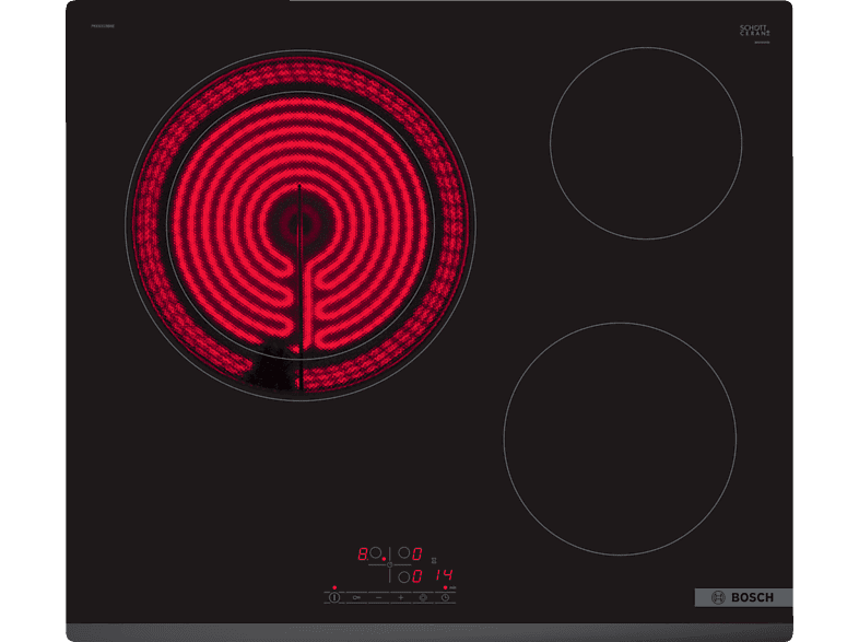 Placa vitrocerámica | Bosch PKK631BB8E, 3 zonas, 60 cm, Negro