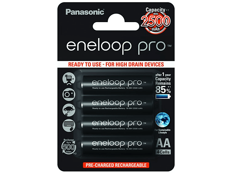 Pilas recargables | PANASONIC Panasonic eneloop Pro BK-3HCCE/4BE 2500mAh Blister 4uds. 