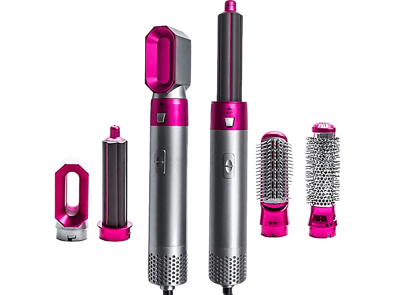 Cepillo Secador Rizador y Plancha Eléctrico Moldeador 5 + 1 de Iones de Pelo Voluminizador 1000W | 5+1 KLACK, Portátil de Viaje niveles temperatura, Rosa