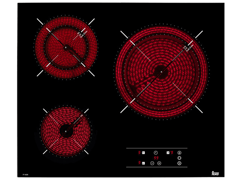 Placa de vitrocerámica  TEKA VITROCERAMICAS 3 zonas 590 mm Negro