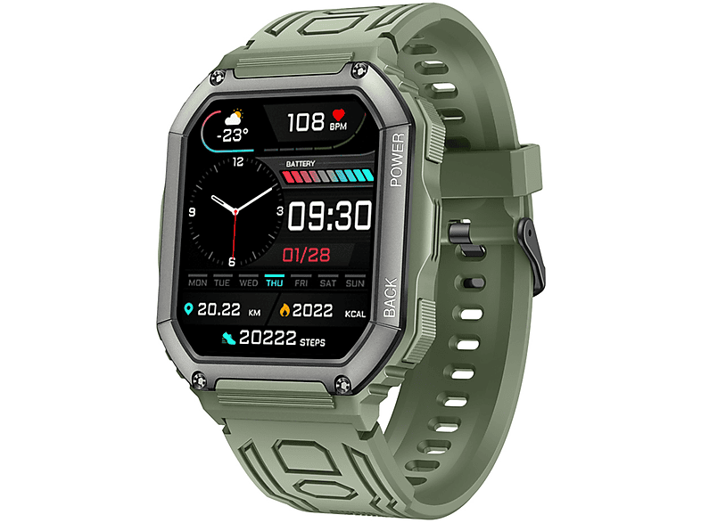 Smartwatch  DAM ELECTRONICS K6 multifunción. 16 modos deportivos. Monitor de tensión y O2 en sangre. Verde