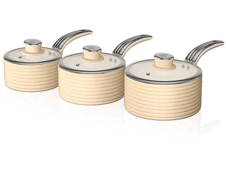 Batería de cocina  SWAN SWPS3020CN Retro Batería Cocina 3 Cazos 16-18-20cm Tapas Vidrio Inducción Antiadherente Cerámica Ninguno 