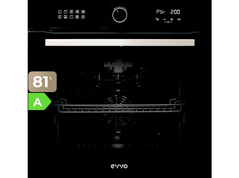 Horno convencional  EVVO H25 Black Integrable con marco incluido calor por ambos lados descongelación modo grill Hidrolítica 81 l 59,5 cm Negro 