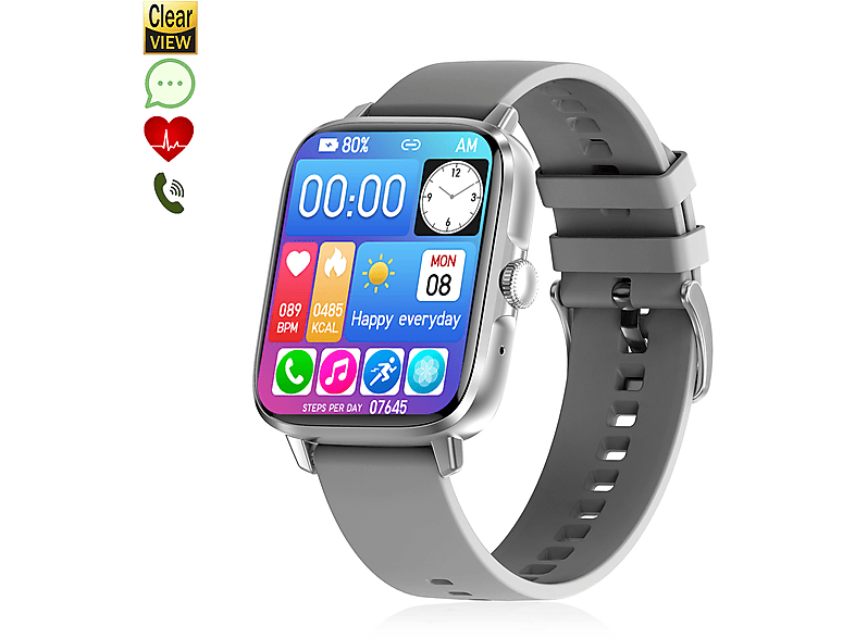 Smartwatch  DAM ELECTRONICS DT102 pantalla alta resolución. Monitor cardiaco ECG modo multideporte. Notificaciones de APPs Gris 