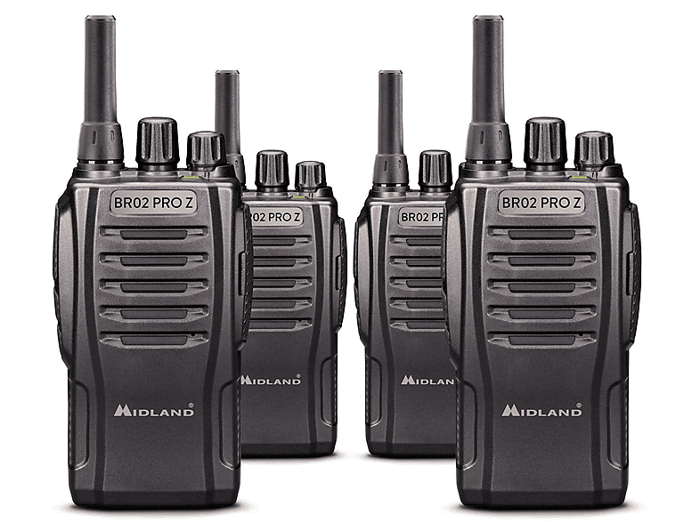 Walkie Talkie  BR02 PRO Z pack 4 unidades MIDLAND Negro