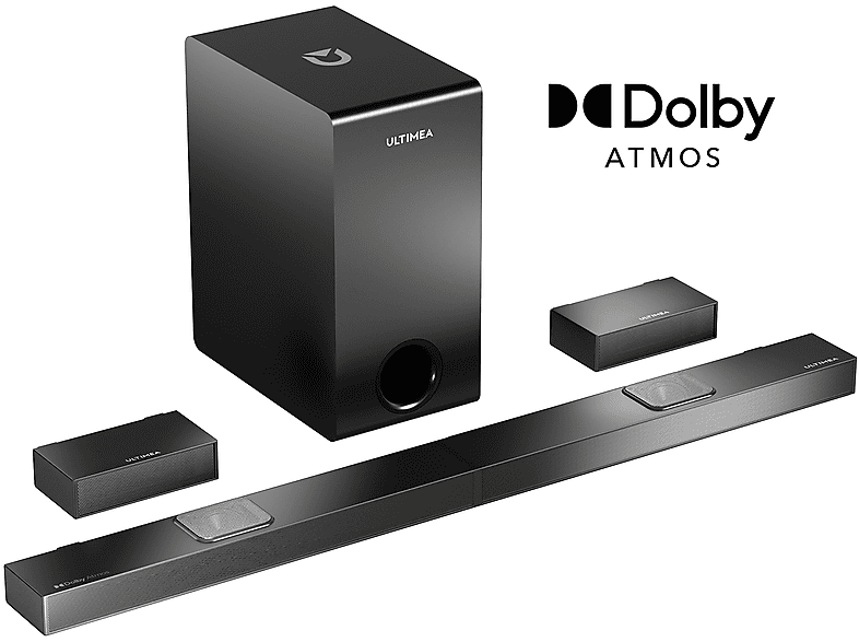 Barra de sonido con subwoofer  ULTIMEA 5.1.2 Barra de Sonido con Dolby Atmos y Subwoofer Inalámbrico 2 Altavoces Traseros Bluetooth Subwoofer Inalámbrico Negro 