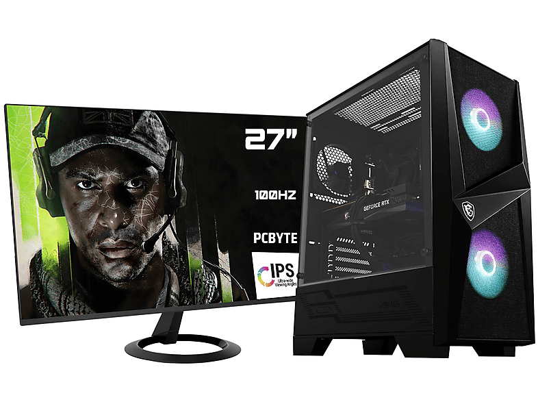 Pack PC gaming  PCBYTE Mission Intel® Core™ i7-12700F 12 Cores up to 4,90 GHz Turbo 32 GB RAM 2 TB SSD GeForce RTX™ 4060 Windows Negro 