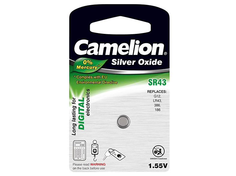 Pilas botón y especiales | CAMELION Camelion Pila de Botón de Reloj SR43 / G12 / LR43 / 186 / 386 Blister 1Ud. 