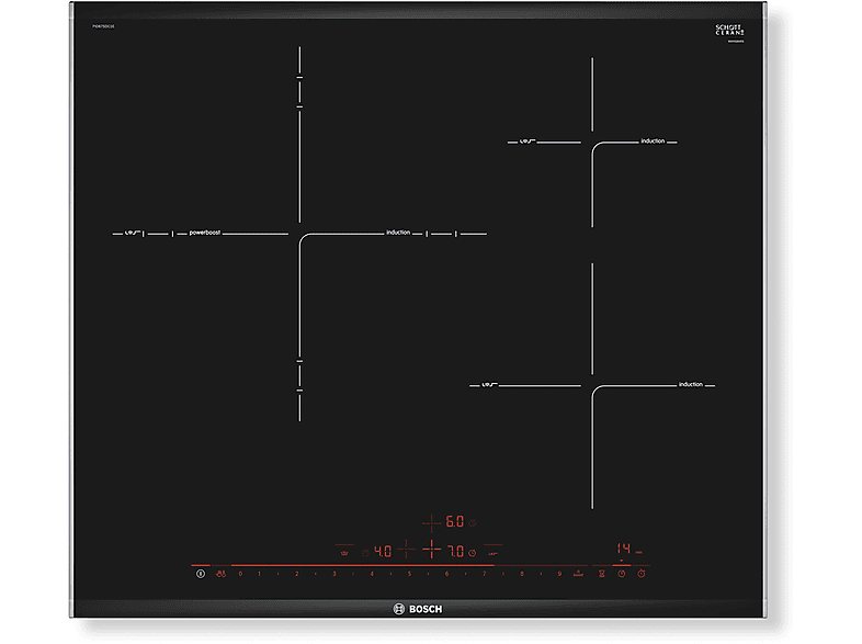 Placa de inducción  BOSCH PID675DC1E 3 Fuegos zonas 606 mm Negro 