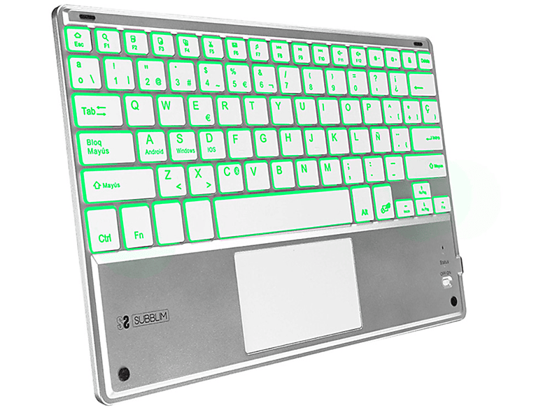 Teclado Bluetooth | SUBBLIM Keyboard Touchpad Smart, Bluetooth, Teclas iluminadas, Plata, Blanco 