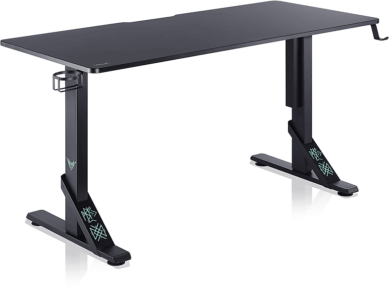 Mesa de escritorio  SKULD Mesa Gaming 136x60 cm Altura Regulable 71-76-81cm Gestión de Cables Mesa Escritorio Sólida VALK Acero y Madera DM Negro 