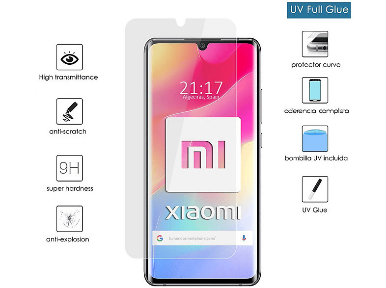 Protector pantalla móvil  Xiaomi Mi Note 10 Lite TUMUNDOSMARTPHONE Xiaomi Xiaomi Mi Note 10 Lite Cristal Templado UV 