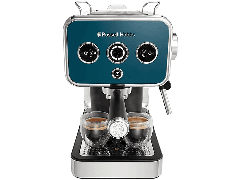 Cafetera express | RUSSELL HOBBS Distinctions Ocean Blue Espressomaschine, 15 bar, 1350 W, 2 tazas, Azul 