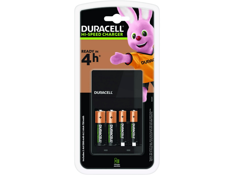 Pilas recargables con cargador  Duracell CEF14 4 Pilas (2 Pilas AA y 2 Pilas AAA) 4h de carga Negro