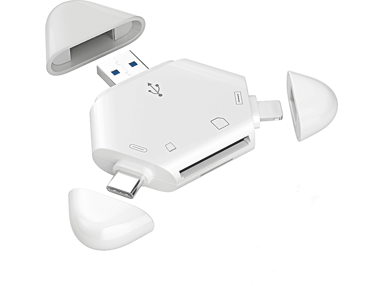 Lector de tarjetas  Lector de tarjetas Lector de tarjetas magnéticas para PC Teléfono móvil/Tipo-C/USB SD/TF OTG SYNTEK Blanco 