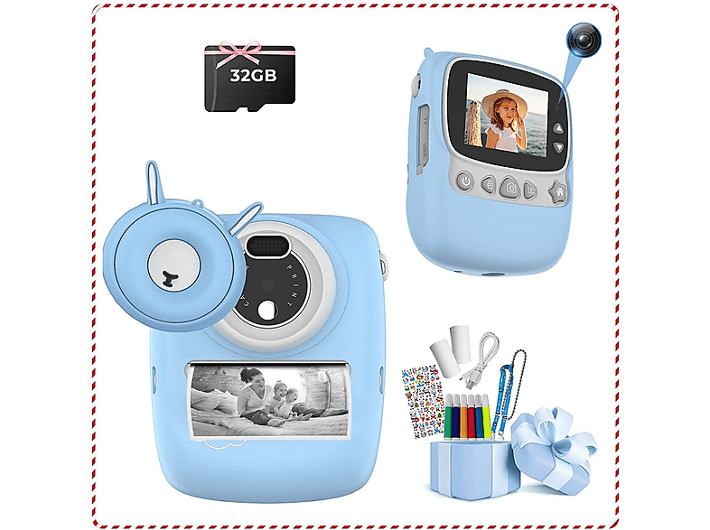 Cámara digital  FINE LIFE PRO Kinderkamera Sofortbildkamera 30MP，inkl 6farbigenPinselstiften+2RollenDruckpapier 30 megapixel azul