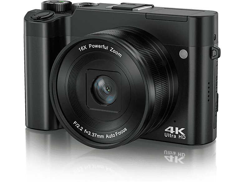 Cámara digital  INF Cámara digital 4K con cámara frontal y trasera tarjeta de memoria de 48 megapixel Negro