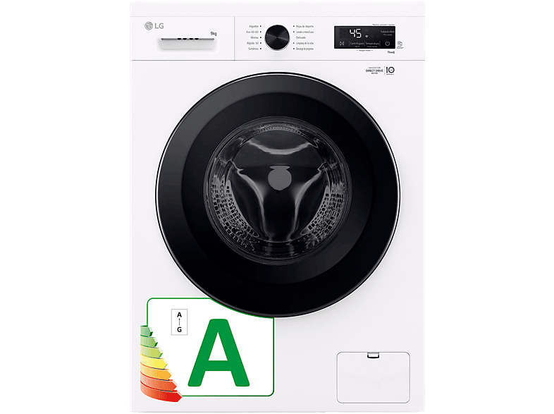 Lavadora carga frontal  LG ELECTRONICS LG LAVADORA F4X1009NWK 9KG 1400 VAPOR A 9 kg 10 programas Blanco