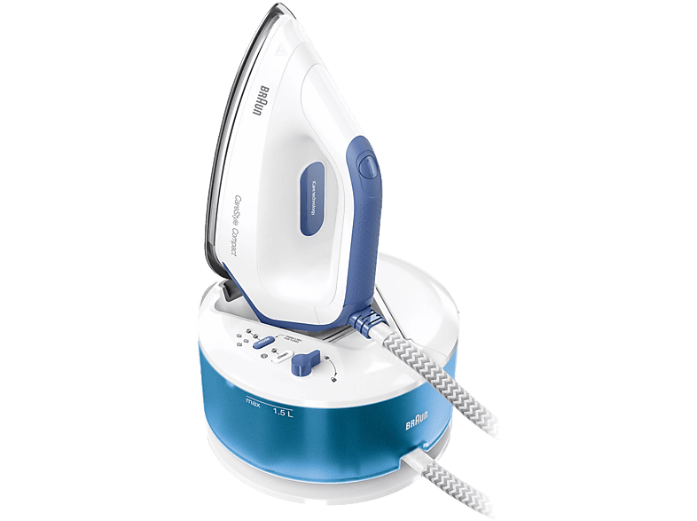 Centro de planchado | Braun CareStyle Compact IS2143BL, FreeGlide 3D, 2400 W, 1.3 l, Golpe de vapor 300 g/min , Blanco/Azul